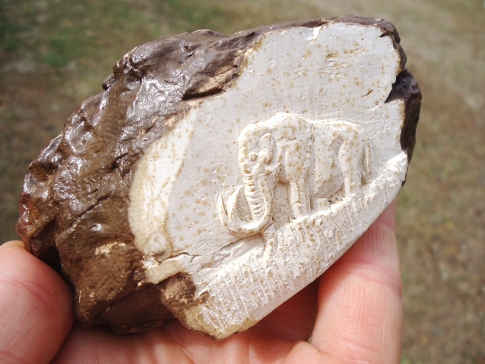 Large image 1 Unique Mammoth Ivory Chunk with Mammoth Carving